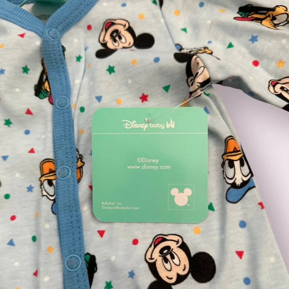 NWT Disney Baby Mickey Mouse Best Pals Light Blue Footies With Bib Size 0-3 Mon